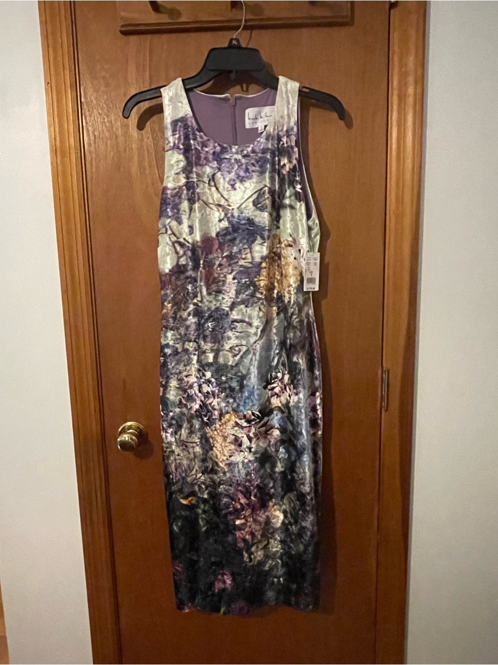 Nicole Miller Purple Multi Floral Velvet Maxi Dress